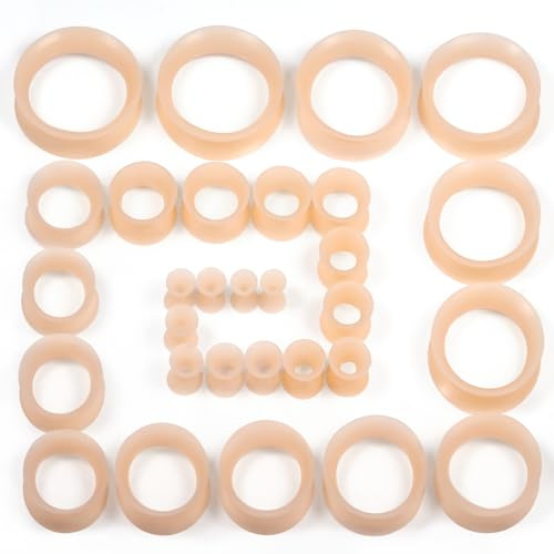 Kridzisw Flesh Skin Silicone Ear Gauges Plug Tunnel Earring Ear Stretching Kit 10G 8G 6G 4G 2G 0G 00G 12mm 14mm 16mm 18mm 20mm 22mm 25mm Rubber Gauges Plug Tunnel Gauging Gage Piercing Kit Women Men