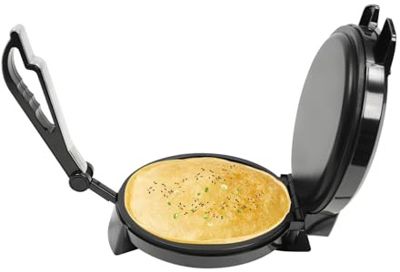 Tortilla Presse 1200W, Roti Maker mit Antihaft-Beschichtung für Tortillas, Chapati und Tacos, Doppelseitige Heizung & Einstellbare Temperatur, Ideal für Haushalt und Restaurant