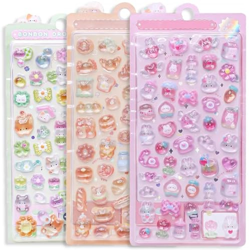 JOOTUEPO 3D Sticker Set Mit Süße Cartoon-Katzen, 3 Blatt Süße Mini-Aufkleber Kinder, Kawaii Tiere Aufkleber, Wasserdicht Tiere Sticker DIY Set, für Handyhüllen/Notizbuch