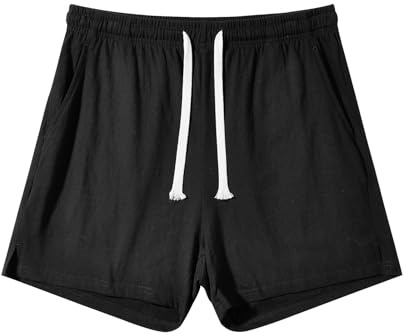 Amy Coulee sovbyxor, män, kort bomull 10 cm, lätta sovshorts, korta pyjamasbyxor med fickor, Svart dragsko, XL