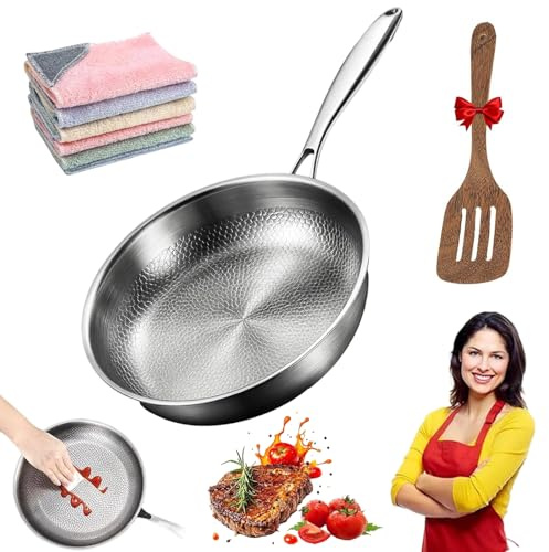 Snrtevu Padelle in Titanio, Padella Titanio Puro con Coperchio, Padella in Titanium Puro 26/28/30 cm, Non Rivestito, Resistente ai Graffi, Compatibile con Tutti i Piani Cottura (Senza coperchio,30cm)