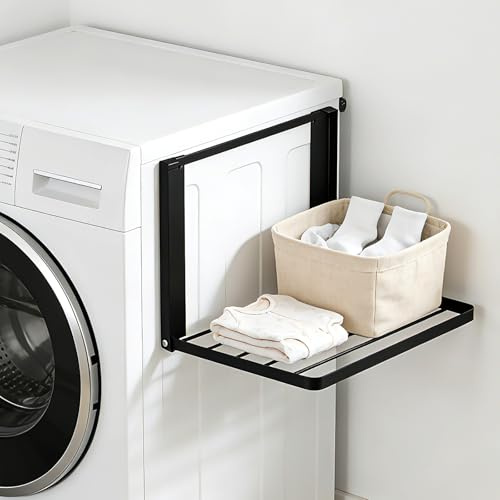Sifxouped - Mensola magnetica per lavatrici, stendibiancheria allungabile, accessorio per lavatrice per asciugatrice, 40,5 x 25 cm, organizer per lavatrice (nero)