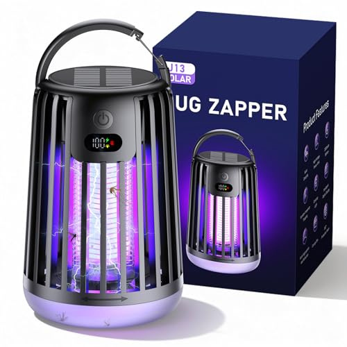 Lámpara Antimosquitos Solar/USB Recargable, Lámpara Mata Mosquitos Eléctrico UV, Antimosquitos Eléctrico con Iluminación LED, para Insectos, Moscas, Polillas, para Exteriores y Interiores