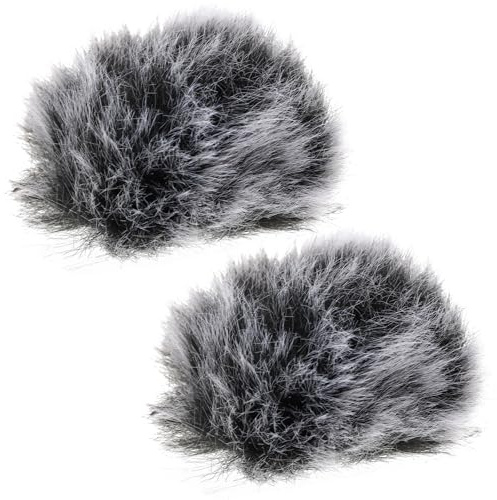 EXHUMKY Clip-on Windproof Microphone Cover 5mm Furry Noise Reduction Mic Guard 2pcs Black and Grey for Live Streaming and Recording Microphone Protection