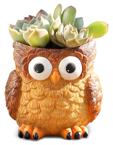 Leseogye Eule Blumentopf aus Kunstharz, Lustiger Blumentopf mit Großen Augen für Sukkulenten, Tierfigur Deko für Wohnzimmer Büro, Geschenk für Pflanzenliebhaber