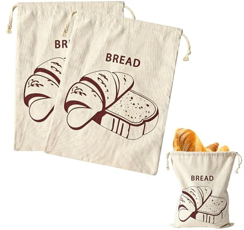 2 Sacchetti Pane 40×30 cm, Porta Pan Riutilizzabile senza Fodera in Cera d’Api, Grande Borsa per Prodotti da Forno, Frutta, Verdura, Panini e Acquisti, Sacchetti Ecologici e Lavabili