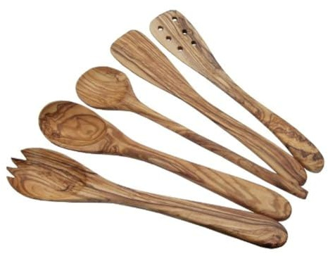 Naturally Med - Conjunto de utensilios de cocina de madera de olivo, 5 unidades, 30 cm