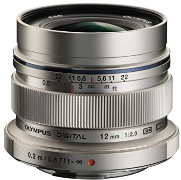 Olympus M.Zuiko Digital ED 12 mm F2.0 Lens, Fast Fixed Focal Length, Suitable for All MFT Cameras (Olympus OM-D & PEN Models, Panasonic G-Series), silver