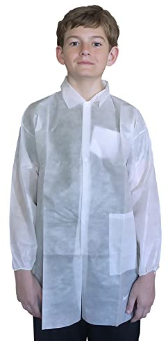 Makerspace Lab Disposable Lab Coats, White, Child Extra Small, 10 Pack