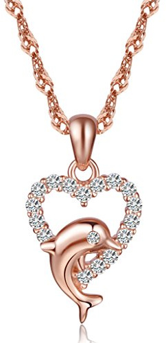 Unendlich U pendentif collier le petit dauphin et le cœur d'amour en 925 argent et zircon cubique pour femmes/filles pour mariage
