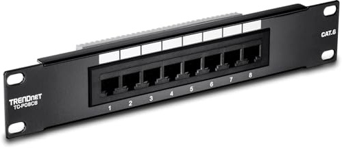 TRENDnet TC-P08C6 Pannello patch non schermato Cat6 a 8 porte, montaggio su rack, 10 '' di larghezza, 8 porte Ethernet RJ-45 Gigabit, porte prenumerate, connessione 250 Mhz