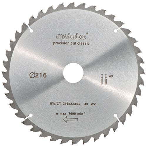 metabo 628060000 Lama per Sega Circolare HW/CT 216x30, 40 WZ 5° neg, 216 x 2.4 x 30 mm