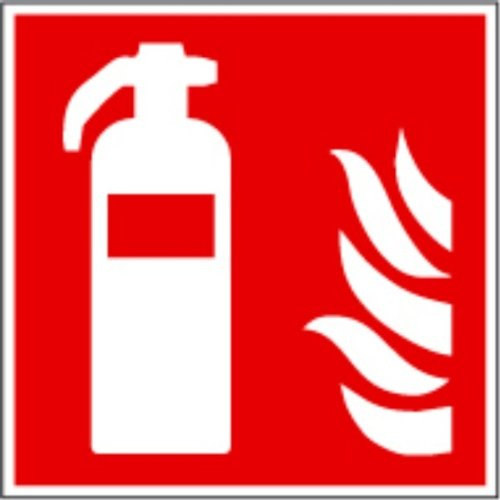 Symbol-Schild F001 Feuerlöscher, ASR A1.3 und ISO 7010, 15x15 cm, Kunststoff, nachleuchtend, selbstklebend