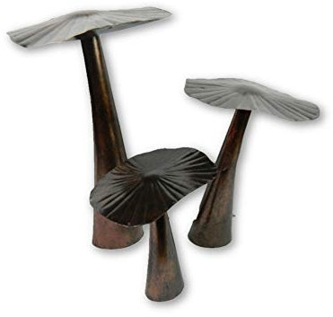 Thai Gifts Metal Mushroom Sculpture, Antique Bronze - Set of 3 Large Flat Toadstools - Approx. 20/30/40cm - Garden Ornament with Ground Spike - Unique Fairy Garden Accessories