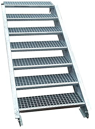 SRM Design 7 Stufen Stahltreppe Breite 70cm Geschosshöhe 100-140 cm robuste Außentreppe Wangentreppe Geschosstreppe stabile Industrietreppe für den Innen- und Außenbereich