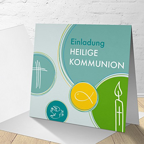 5 Karten zur Kommunion mit Umschlägen, Einladungskarten zur Kommunion, Klappkarten im Set zu 5 Stk.Kreise