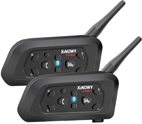 YUZEU Casque de Moto Intercom V6 Bluetooth Intercom 1200m 6 Riders Communication Mains Libres avec Antibruit Oreillette Microphones pour Moto/Vélo/VTT(2 Pack)