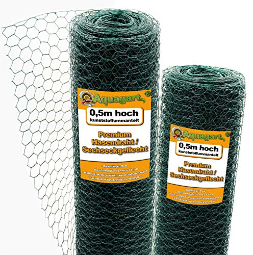 Aquagart – Valla de malla de alambre de 140 m, trenzado hexagonal verde I Valla de pollo alambre de conejo malla fina 13 x 13 mm I 6 esquinas alambre 0,8 mm I 50 cm alto alambre de conejos
