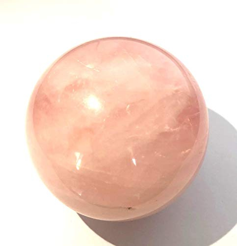crystalmiracle Esfera de cuarzo Cristal curativo Piedra preciosa Reiki Feng Shui Vaastu Regalo Bienestar Meditación Hecho a mano Sabiduría (Rosa Claro, Tamaño: 54 Mm Aprox., Peso: 223 Gramos Aprox.)