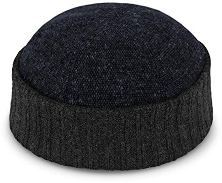 fiebig Dockermütze mit gestricktem Rollrand | Dockercap in Salt & Pepper | Fischermütze mit Karo-Innenfutter (59, Marineblau)