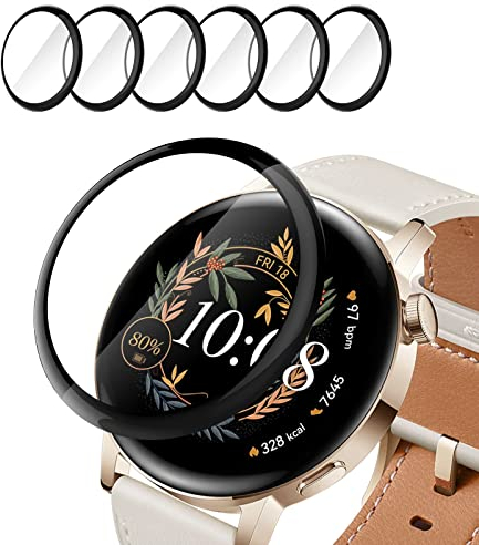 Hianjoo 6 Stück Schutzfolie Kompatibel mit Huawei Watch GT 3 42mm, 9H Härte, Anti-Kratzen, Anti-Öl Displayschutzfolie Kompatibel für Huawei Watch GT 3 42mm