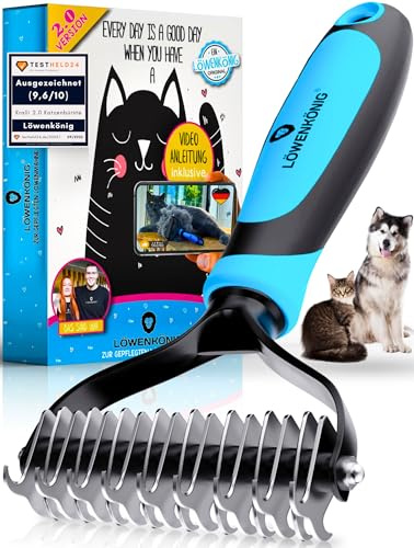 LÖWENKÖNIG® KRALLI 2.0 Verbesserte Unterfellbürste für Katzen & Hunde I Extrem effektiver Unterwollkamm entfernt Unterwolle & Verfilzungen + Deckhaarschutz | Ideal zum Ausdünnen bei Kurz- & Langhaar