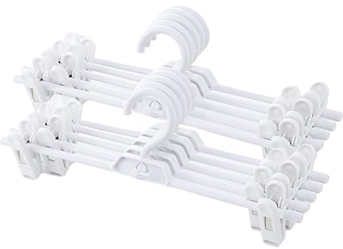 Pants Hangers, 10pcs Adjustable Clothes Hangers with Clips, Portable Drying Rack Travel Plastic Non-Slip Clothes Drying Hanger for Kids Or Adults Garments (White)