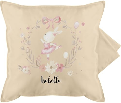 Kissenbezug - Kinder Kissen - Süßer Hase Hasen Hasenmotiv Rabbit - 50 x 50 cm - Beige Natur - mädchen kissenhülle kind name weihnachten personalisierte kaninchen kuschelkissen