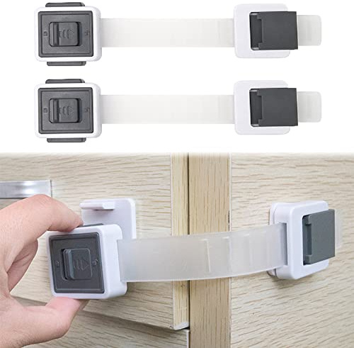 2 Pcs Adjustable Cupboard Locks, Self Adhesive Child Safety Cupboard Locks | No drilling, Baby Safety Fridge Lock for Cupboards Fridge Cabinets Drawers Dishwasher Toilet