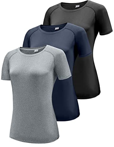 Pack de 3 camisetas de manga larga para mujer, protección solar UPF 50+, secado rápido, camiseta funcional para correr, transpirable, de manga larga, para gimnasio, yoga, correr, tiempo libre,