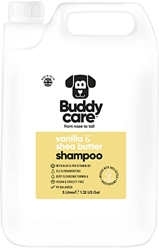 Vanilj & sheasmör hundschampo från Buddycare – fuktgivande schampo för hundar – fräsch doftande – med aloe vera och Pro-vitamin B5 (5L)