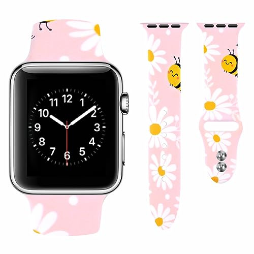 Vozehui Kompatibel mit Apple Watch Armband 38mm 40mm 41mm für Damen Herren, Weiches Silikon Erdbeere Blume Gras Muster Sport Ersatzarmband Kompatibel mit iWatch Armband Serie SE 9 8 7 6 5 4 3 2 1