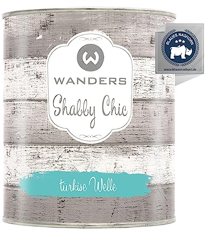 Wanders Shabby Chic Peinture à la craie 750 ml – Couleur vague turquoise/turquoise clair – Peinture pour meubles de cuisine et meubles de cuisine sans ponçage – Peinture à la chaux pour bois et plus