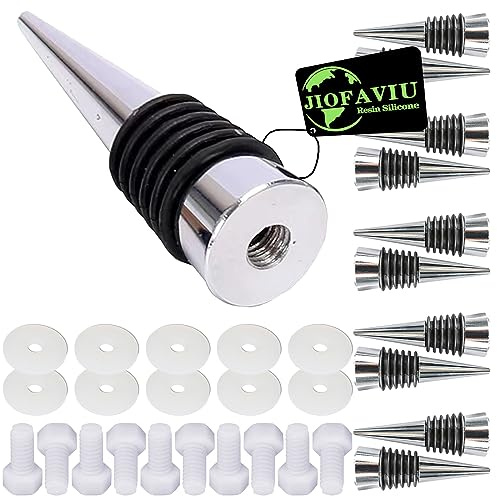 JIOFAVIU 10 Pcs Wine Stoppers with Screw Fitting Accessories Set for Resin Mold, Bottle Stopper Set for Wedding Wine Party, Stoppers for Epoxy Resin Slicone Molds (Metal Silver, Screw-In Stoppers)