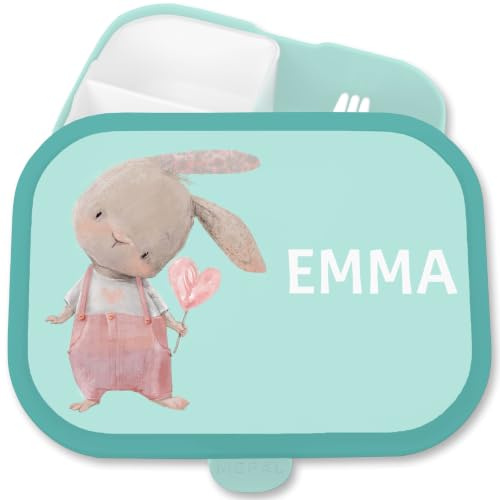 Kinder Campus für Mepal - Hasen - Bunny Brotdose süßer Hase Lunchbox Häschen Vesperbox Rabbit I - 750 ml - Türkis - brotdosen kindergarten personalisierte hasenmotiv rabbits brotbox name