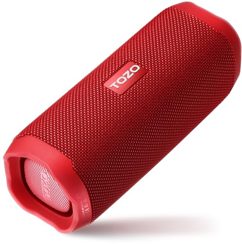 TOZO PA2 Bluetooth Speaker with Dual Drivers & Dual Bass Diaphragms, Deep Bass Loud Stereo Sound, 25H Playtime, Custom EQ App Portable Wireless Speaker for Home Outdoors Travel, Red