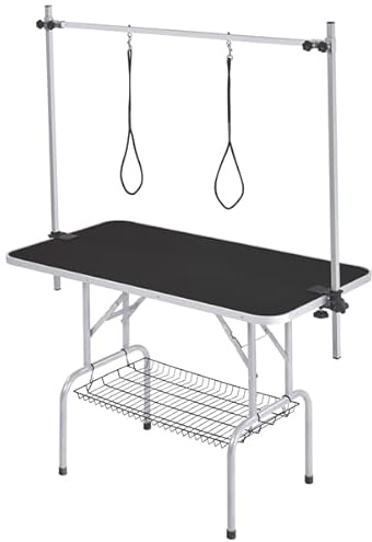 Soberine Tavolo da Toelettatura per Cani Tosatura Piano Antiscivolo Pieghevole 177 cm (Nero)