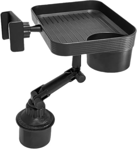CALLARON Auto Getränkehalter Mit Tablett, Verstellbares Auto-Esstablett, Universeller Auto-Getränke-Organizer zum Essen mit Telefonhalter und Schwenkarm, Reise-Autozubehör