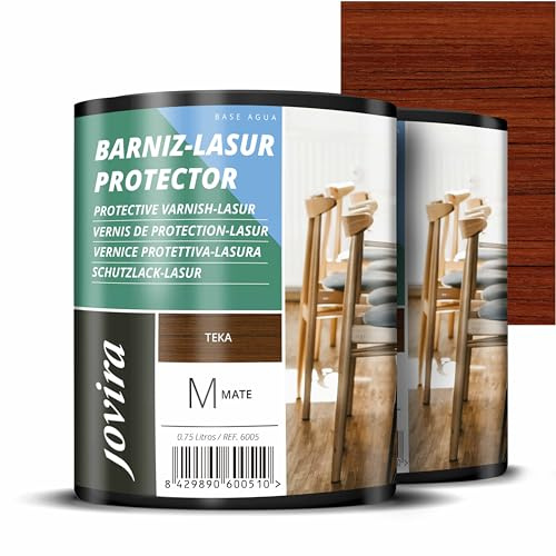 JOVIRA PINTURAS BARNIZ-LASUR Protector MATE al Agua. Protege, decora y embellece todo tipo de madera. (2x750 Mililitros, Teka) F-11-2