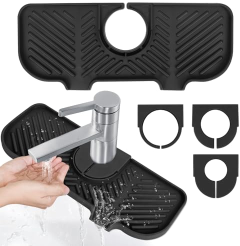 Minicoco Silicone Splash Guard Silicone Faucet Handle Drip Catcher Tray Kitchen Silicone Sink Mat Silicone Sponges Holder Washing Up Liquid Tray Drying Mat for Kitchen Bathroom Counter Protect