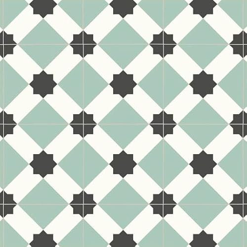 Sol Vinyle First - Effet Carreaux de Ciment géométrique - Vert d'eau - Rouleau de 2m x 2m