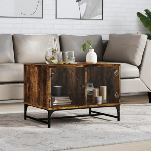 AIJUUKJP Furniture item-Coffee Table with Glass Doors Smoked Oak 68.5x50x50 cm