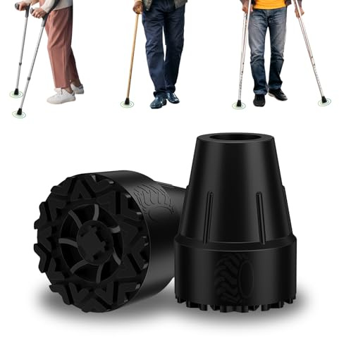 supregear Puntali in Gomma, 2 Pezzi 16 mm Gommini per Stampelle e Bastoni, Gomma Antiscivolo Base Larga con Inserto in Metallo, Presa Estrema