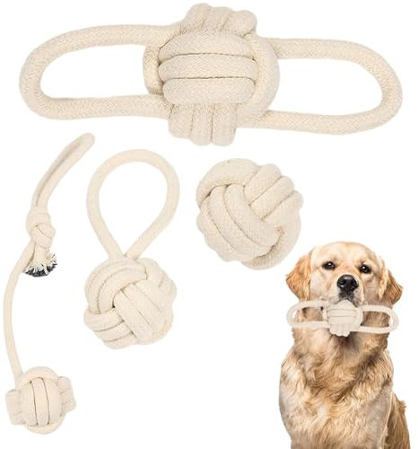 DHDHCPZZ 4 Stück Hundespielzeug Seil mit Knoten Ball für Große Hunde und Welpen - Zahngesundheit und Zahnreinigung