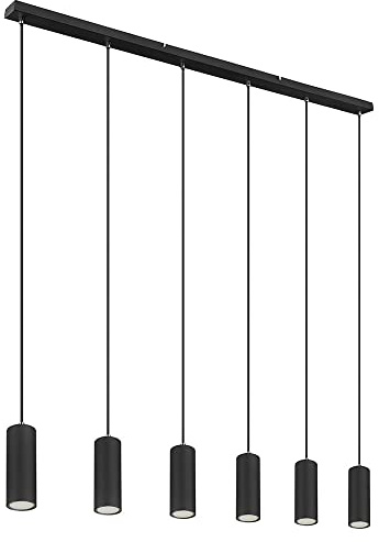 Hängelampe Pendelleuchte schwarz 6 flammig schwarz Metall Esszimmerlampe hängend, Höhenverstellbar, schwarz Metall, 6x GU10 Fassungen, LxBxH 115x6x120 cm