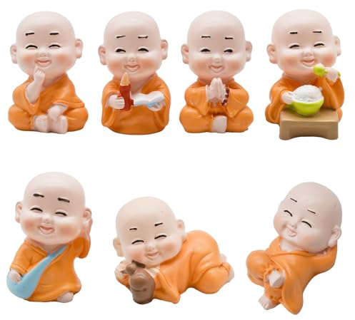Pinenjoy 7Pcs Baby Buddha Statues 1 inch Little Monk Figurines for DIY Zen Garden Car Dashboard Office Tabletop Shelf Home Decoration