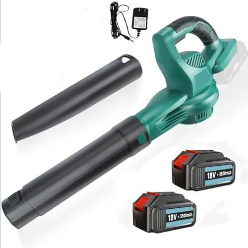 Akku-Laubbläser mit 2X 5500mah Akkus und Ladegerät,2 x Winddüse,500W 180MPH Elektro Laubbläser Gardena für Rasenpflege, Terrasse, Laubblasen(für Makita 18V AKKU)