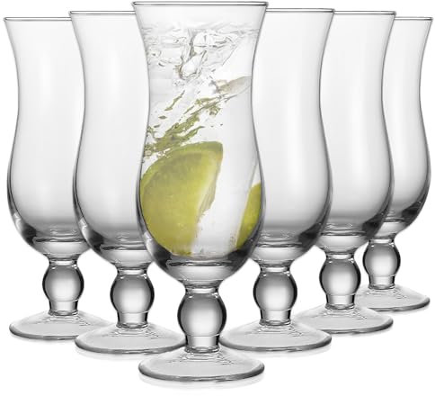 Nexboraque 6 Pack Hurricane Glass, 400 Ml Pina Colada Glasses Clear Tulip Drinking Cups for Water, Beverages, Juices, Cocktails, Full-Bodied Beer, Tropical Drinks