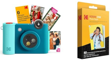 KODAK Smile+ Cámara de impresión instantánea Digital 2 en 1 e Impresora de Fotos inalámbrica con Bluetooth + Papel fotográfico Premium KODAK de 2 x 3 (50 Hojas)