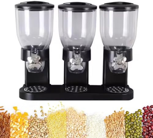 BLHKBAIKBN Triple Dry Food & Cereal Dispenser, Triple Food Dispenser with 6L Capacity and Rotary Switch, Storage Dry Food and Get Food On Demand, for Rice Cereal Nuts Legumes and Snack